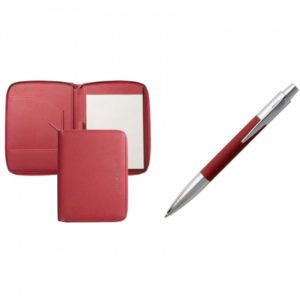 SAFIANO ROUGE CONFERENCIER A5 + STYLO HUGO BOSS