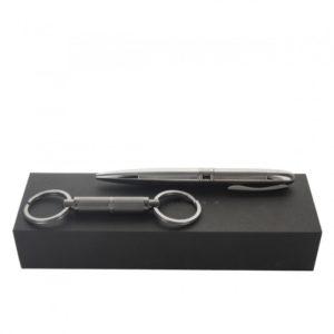 TRILOGY CHROME STRIPE STYLO BILLE + PORTE CLES HUGO BOSS